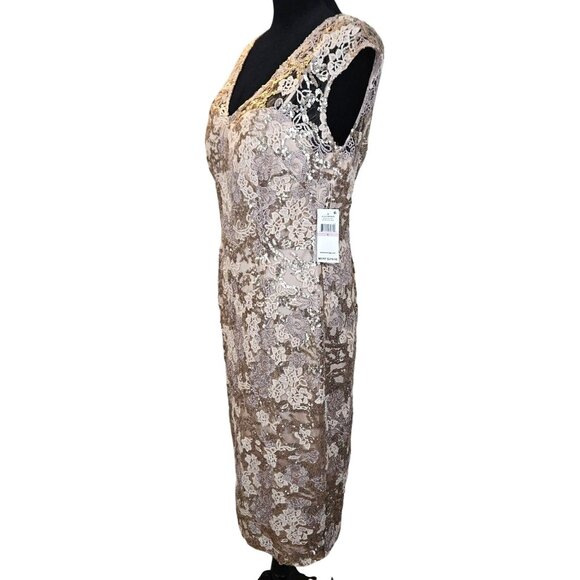 Alex Evenings Womens Rose Gold Lace & Sequin Cap Sleeve Sheath Dress Size 6 - Picture 5 of 15